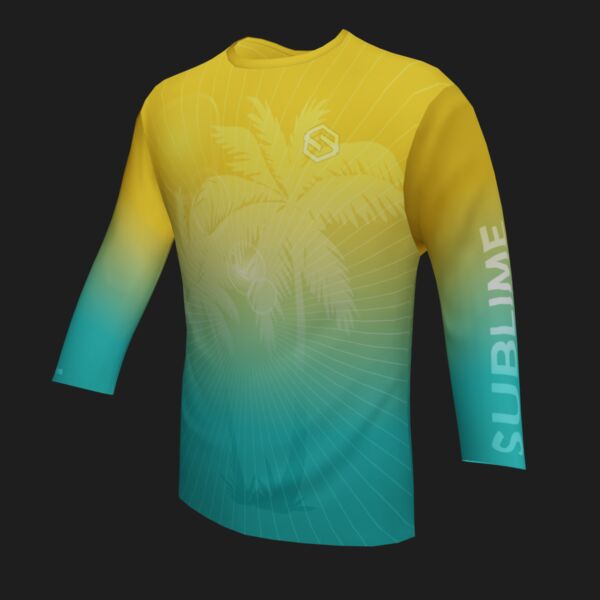 Performance Long Sleeve Shirt - Tropical - Gold/Turquoise Thumbnail